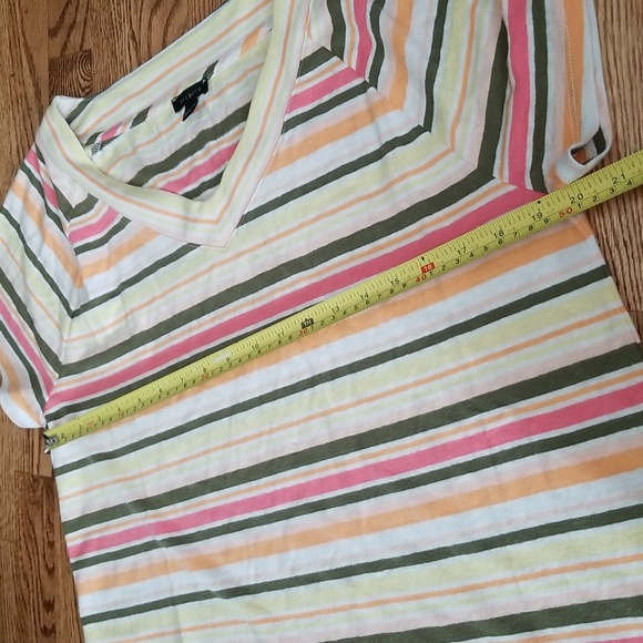 (L) Talbots Striped Colorful V Neck Linen Classic Contemporary Casual Comfort - Picture 6 of 10